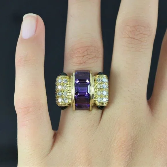 13248 Lagos Caviar 18K Yellow Gold Purple Amethyst Diamond Tourmaline Ring - Picture 2 of 10
